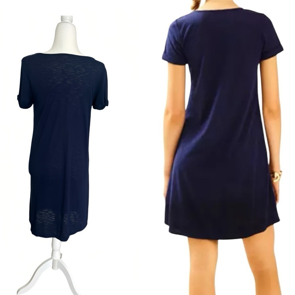 Lilly Pulitzer MAISY Swing T-Shirt Dress True Navy with White Embroidery Size S - Picture 2 of 11